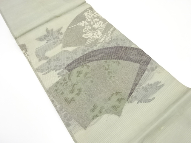 アンティーク　絽地紙に鳳凰・萩・枝垂れ花模様織出し丸帯（材料）